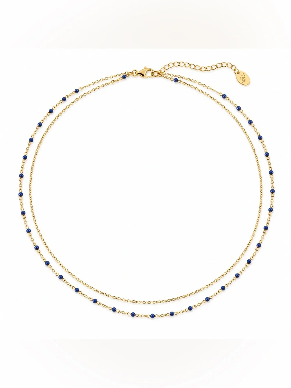Plunder Blue Beaded Double Chain Necklace Gold NWT